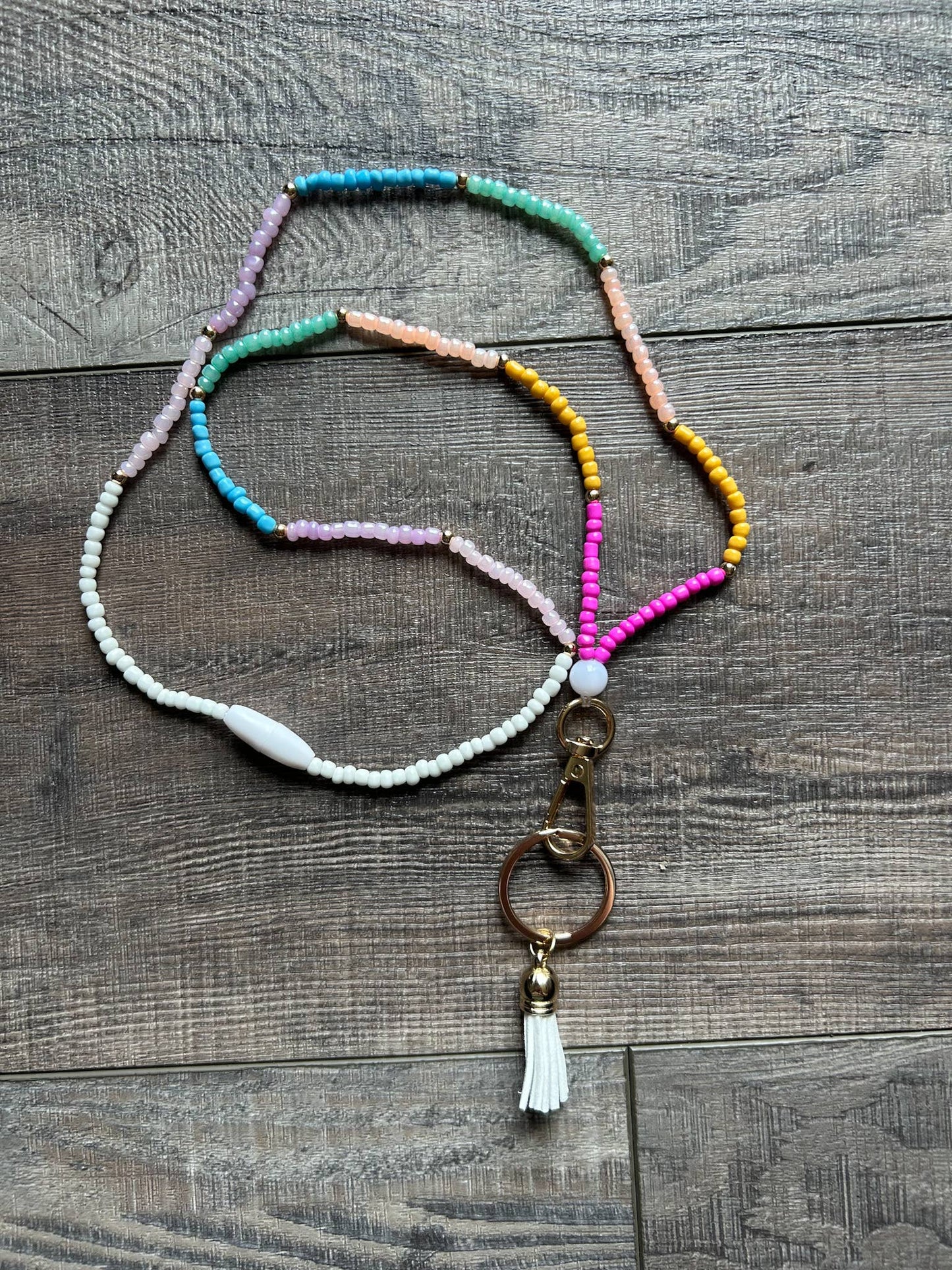 Cool Colors Seed Bead Lanyard with Breakaway Clasp
