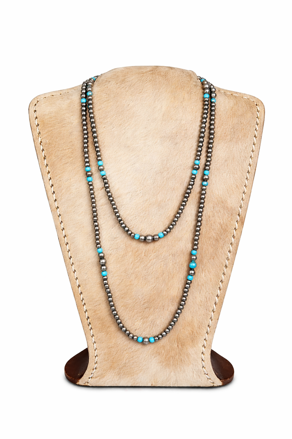 Long Western Style Navajo Pearl Turquoise Stone Necklace
