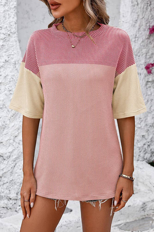 Summer Colorblock Splicing Ribbed Knitting Top MD119
