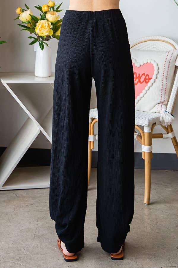Lightweight Crinkle Ankle Tie Split Side Flowy Pants  P5047