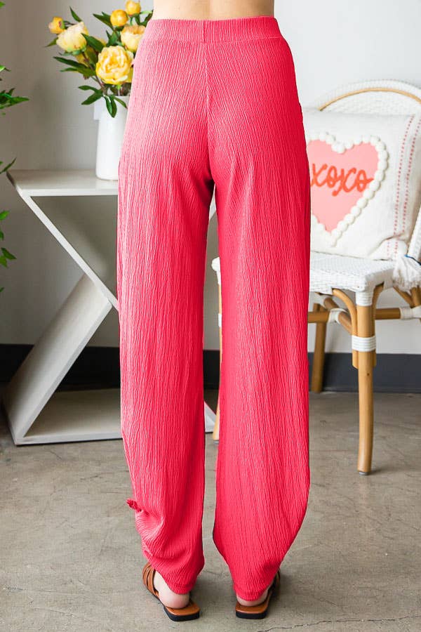 Lightweight Crinkle Ankle Tie Split Side Flowy Pants  P5047