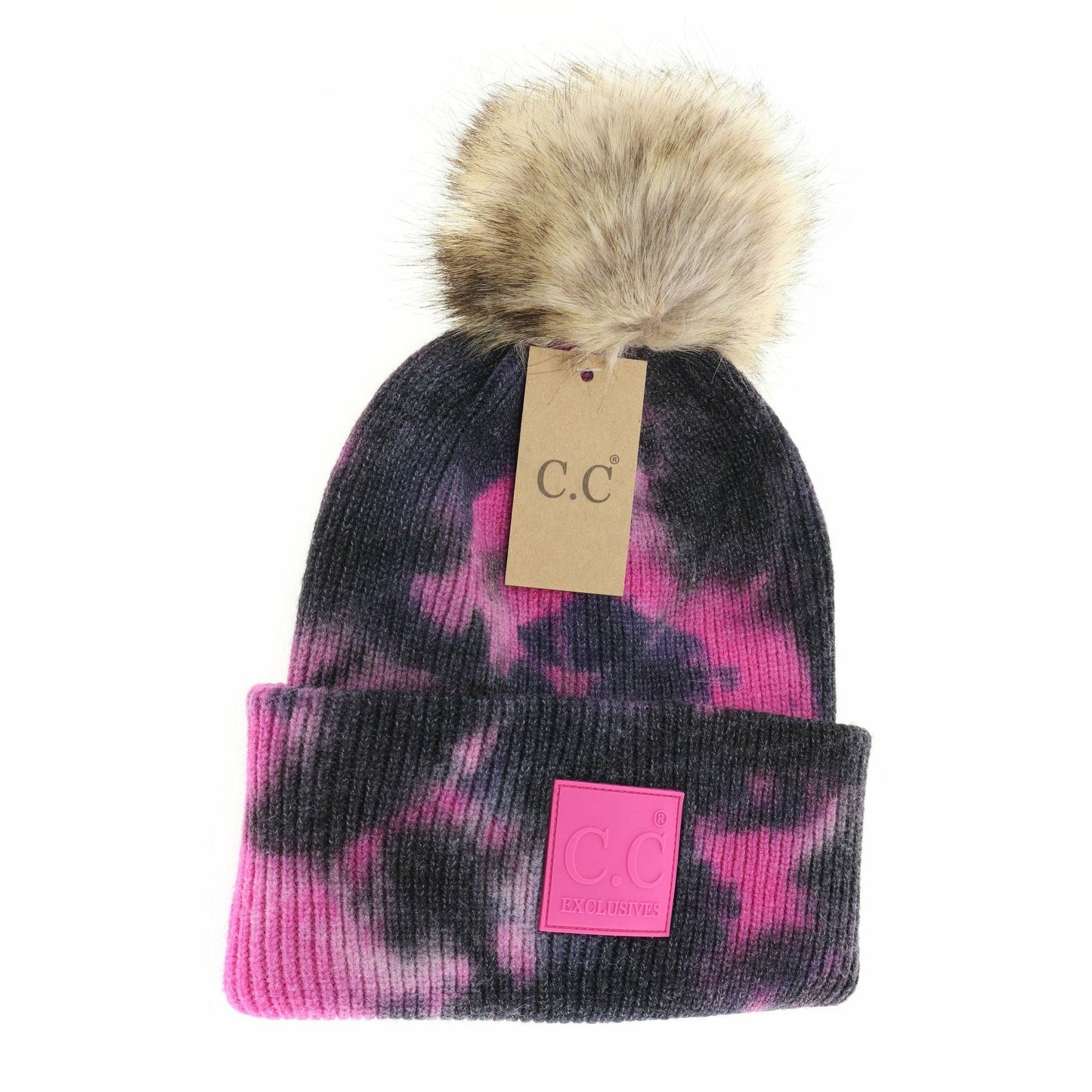 Tie Dye Fur Pom C.C Beanie HAT7380POM