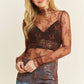 Floral Mesh Lace Mock Neck Long Sleeve Fitted sheer top