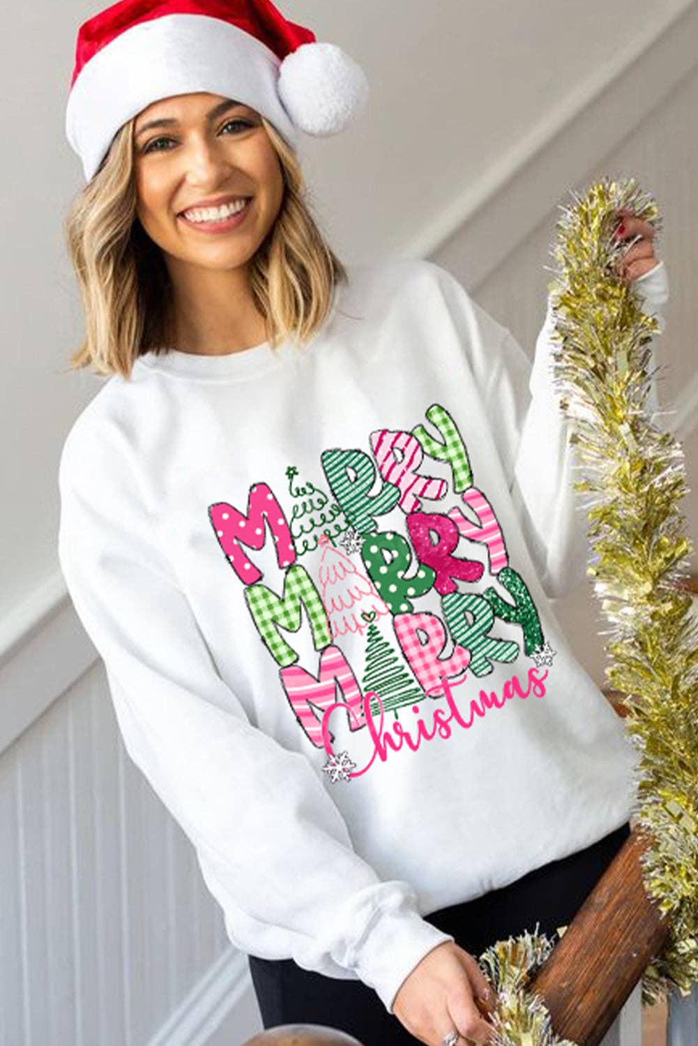 Merry Christmas Print Drop Shoulder Holiday Sweatshirt