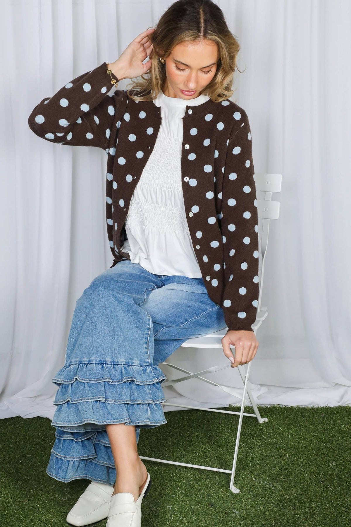 Playful Polka Dot Cozy Knitted Sweater Cardigan