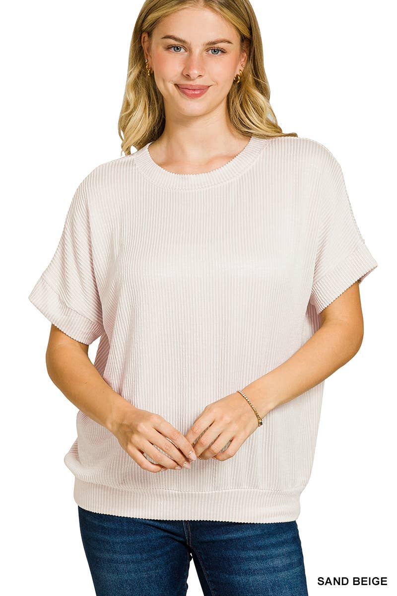 Corded Rib Short Sleeve Top