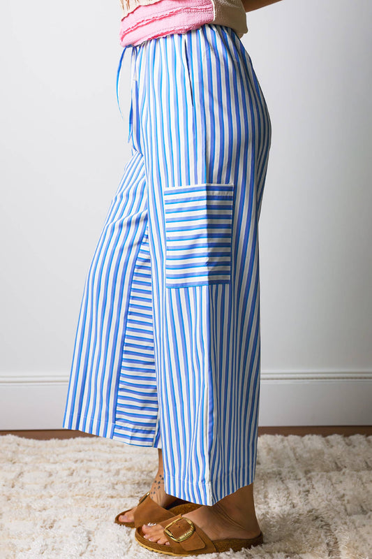 Stripe Waist Patch Pocket Wide Leg Pants | S-XL