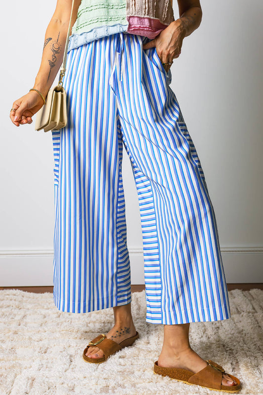 Stripe Waist Patch Pocket Wide Leg Pants | S-XL
