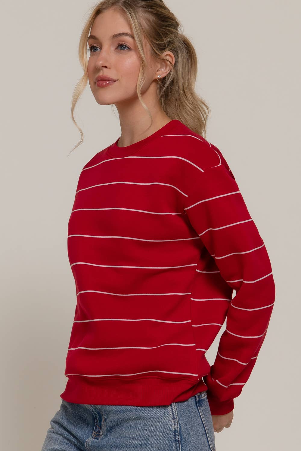 Long Sleeve Engineer Stripe Inner Fleece Sweatshirt