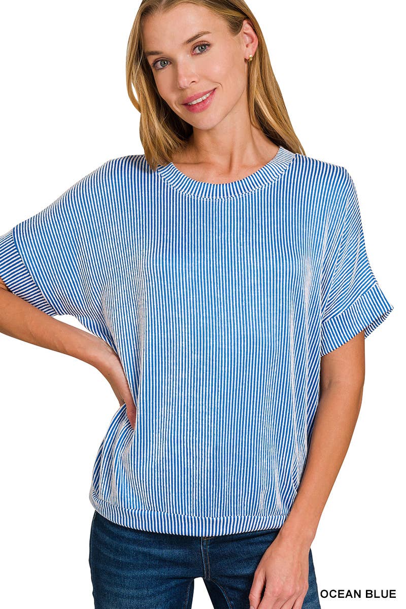 Corded Rib Short Sleeve Top
