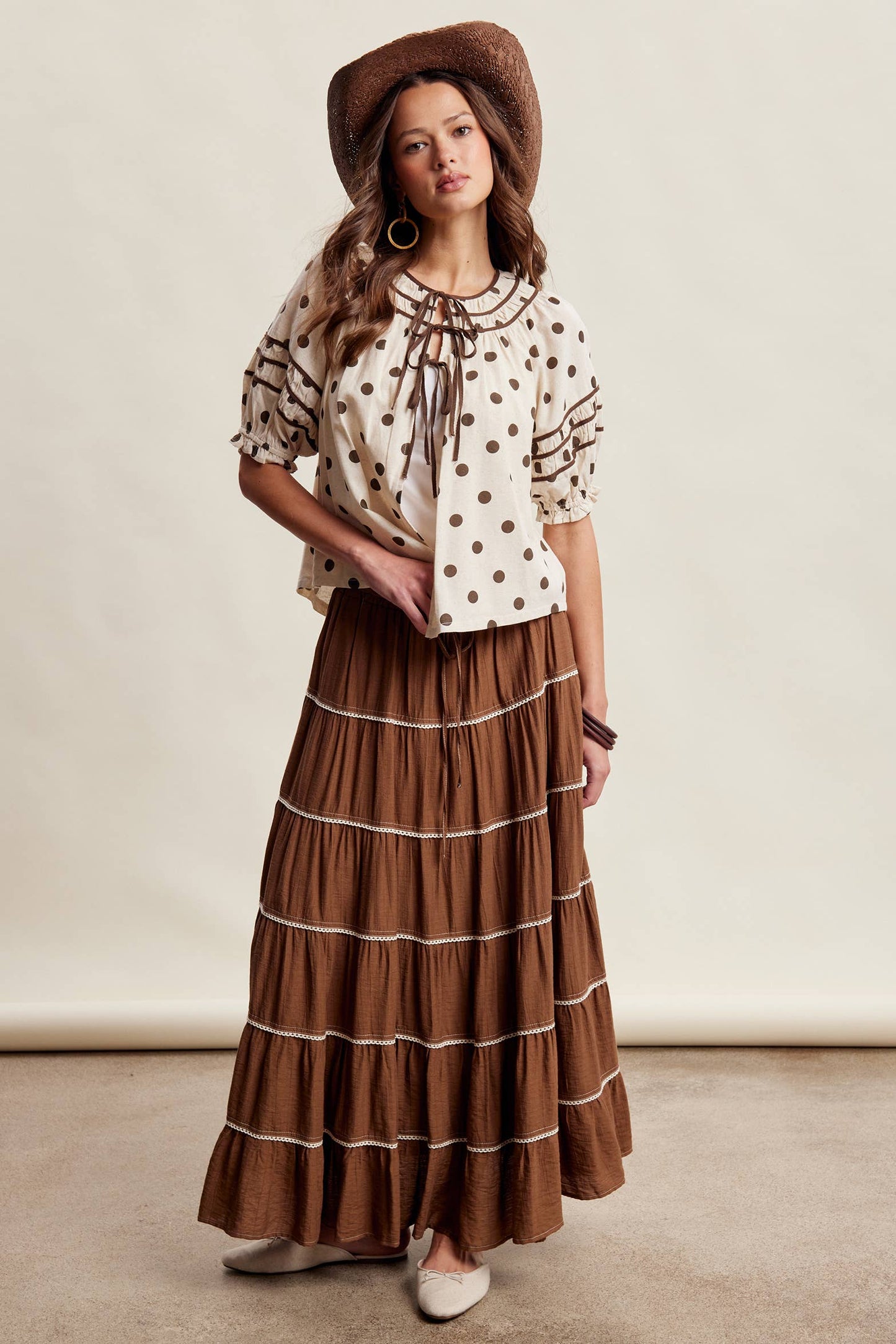 Polka Dot Ruffle Trim Blouse LT1456