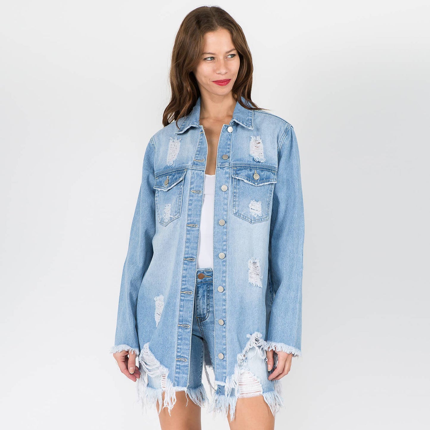 DISTRESSED DENIM SHIRT STYLE JACKET