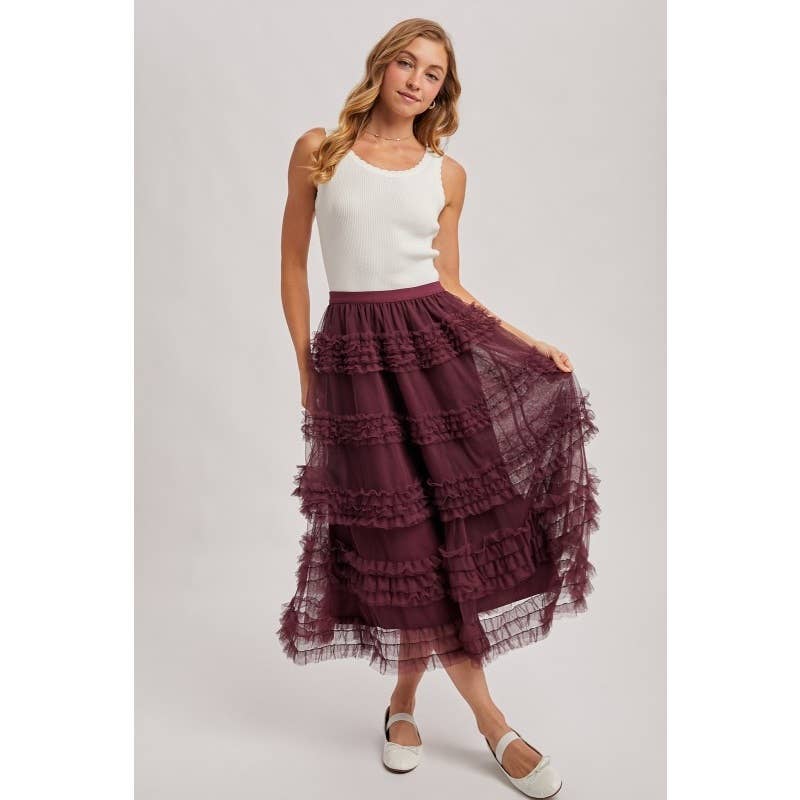 Ruffle Tiered Midi Skirt