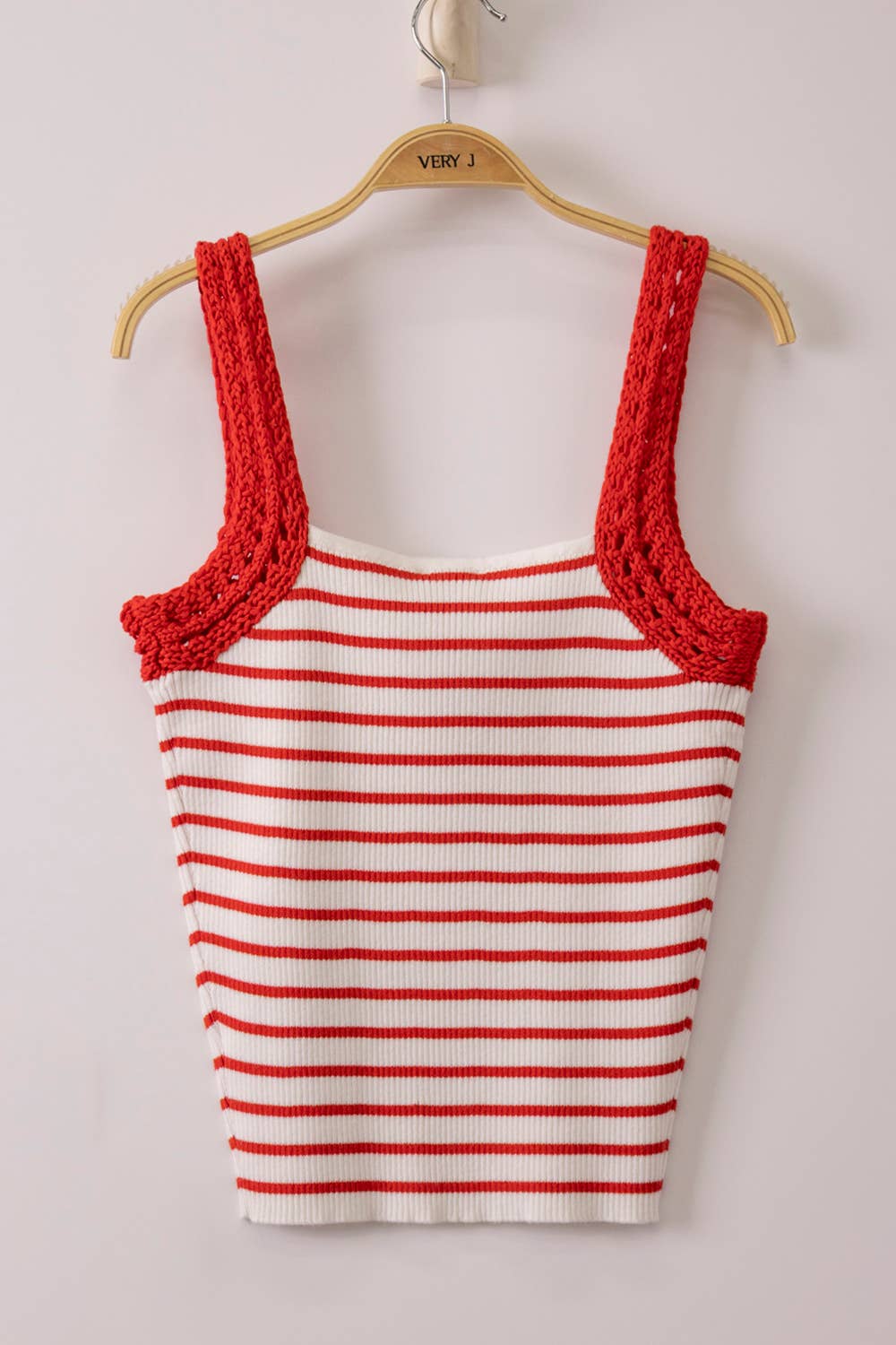 Crochet Sleeve Striped Knit Tank Top