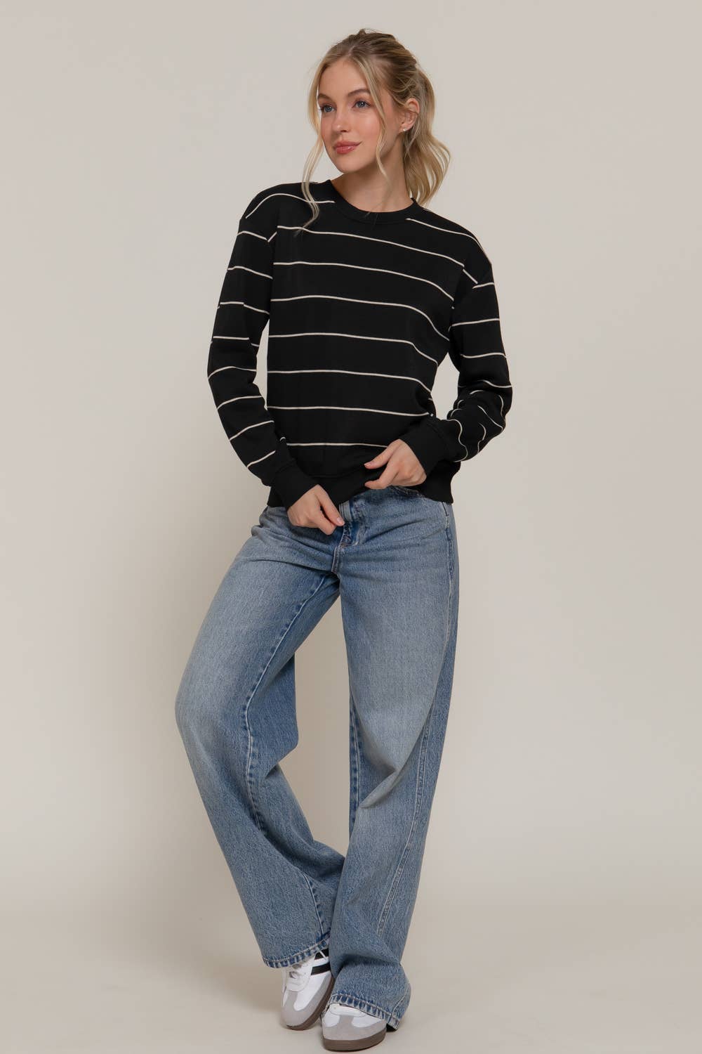Long Sleeve Engineer Stripe Inner Fleece Sweatshirt
