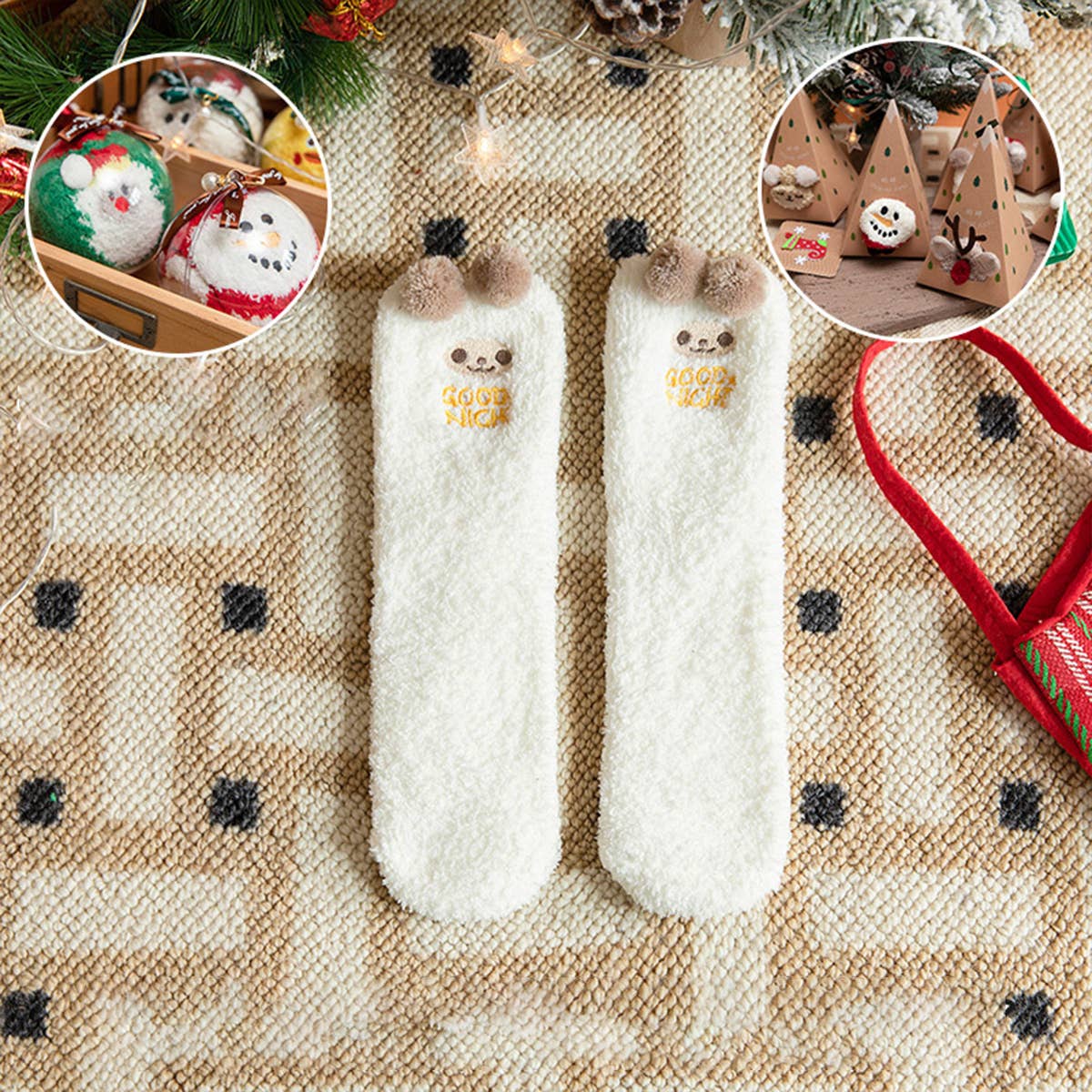 SANTA CLAUS FUZZY CHRISTMAS SOCKS GIFTS FOR WOMEN