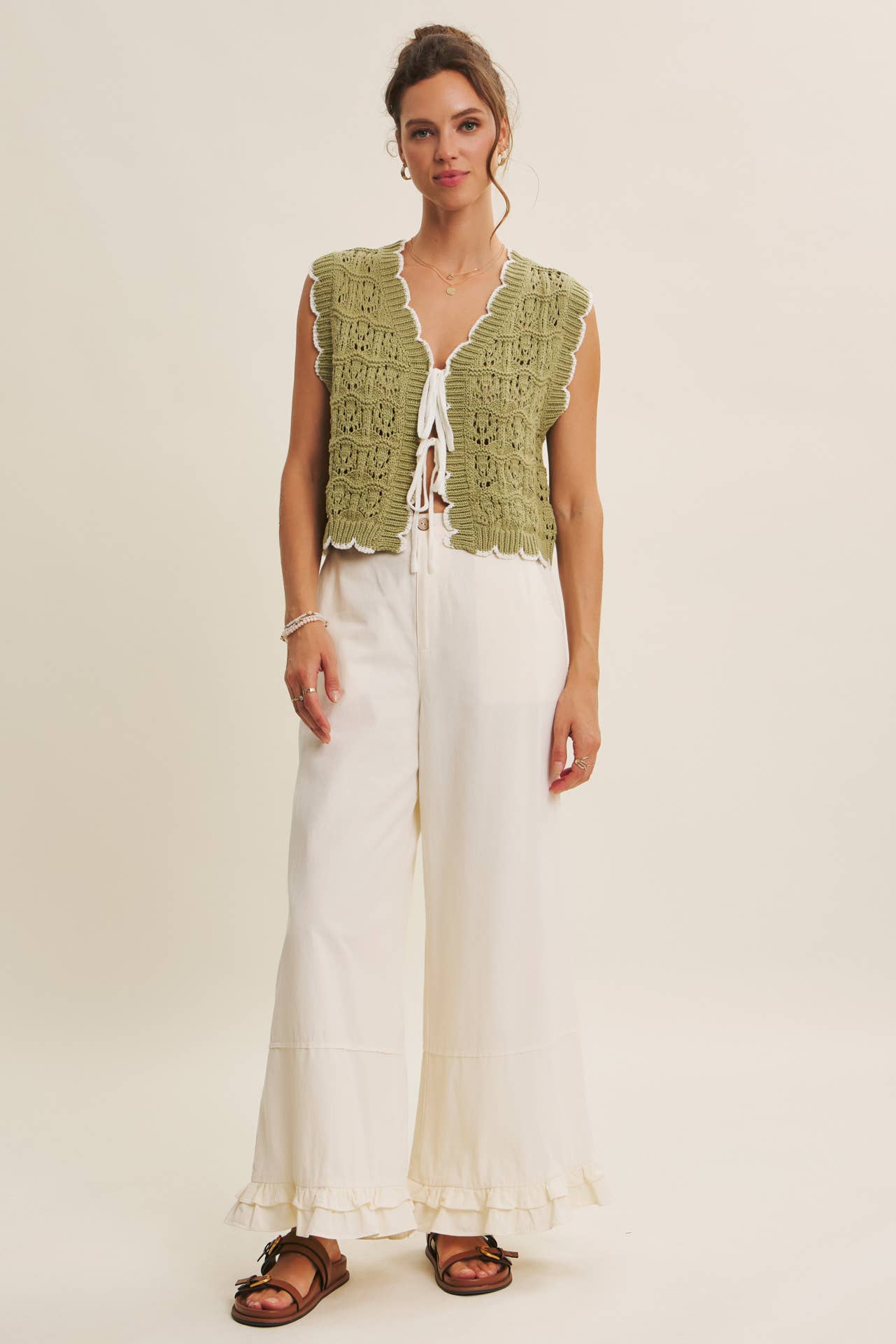 DREAMY STATEMENT COTTON WASHED WIDE-LEG PANTS WITH RUFFLES