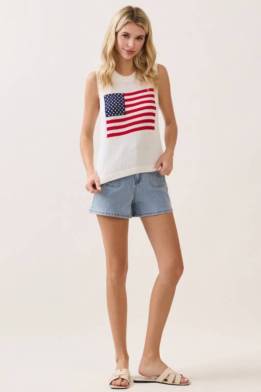 Sleeveless Flag Knit Top