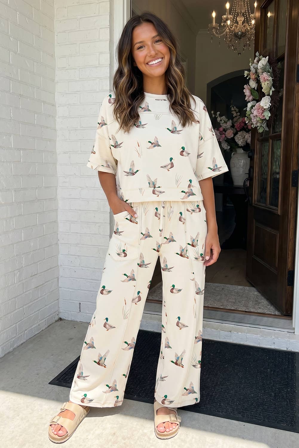 LAS Mallard Cropped Tee Drawstring Pants Set