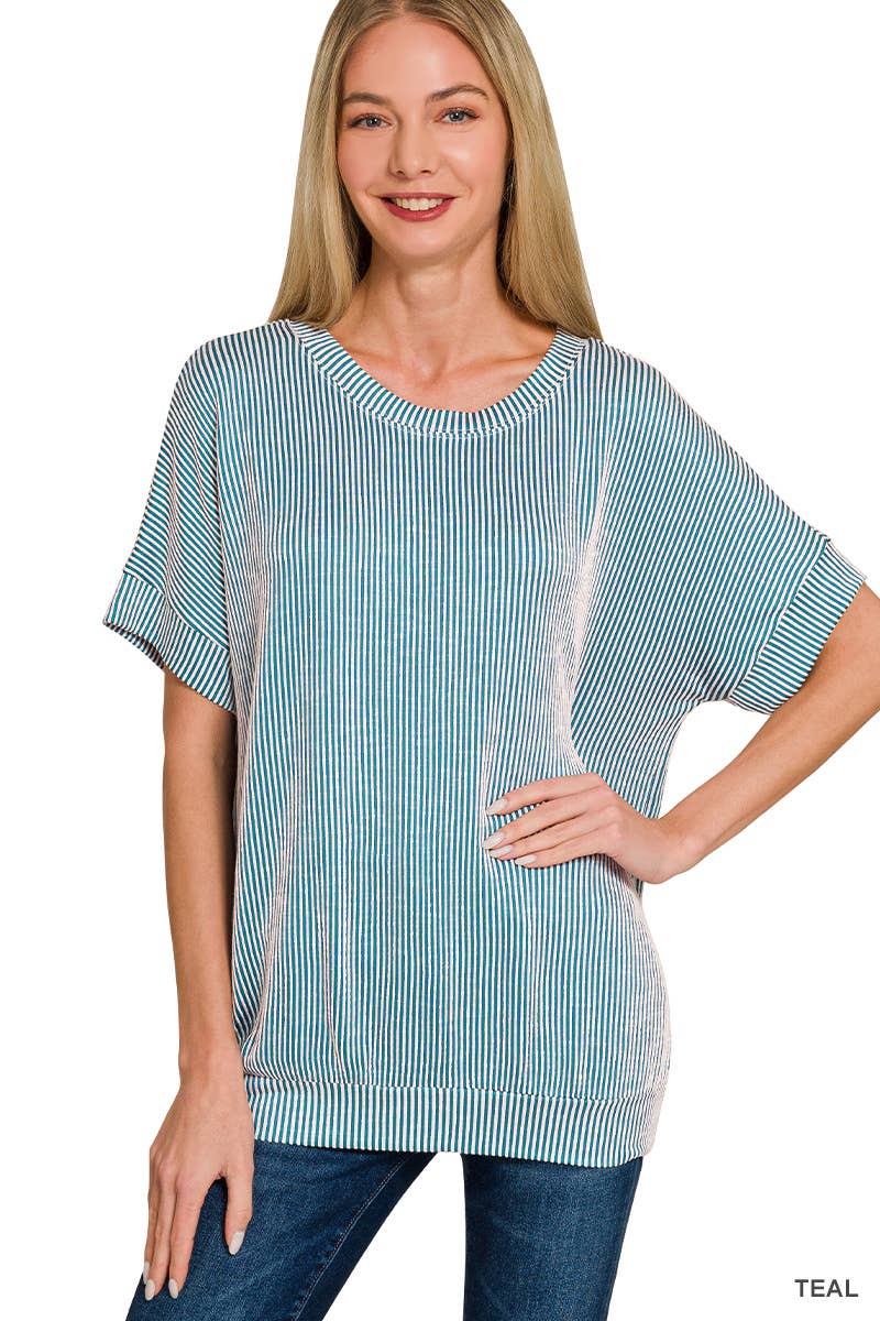 Corded Rib Short Sleeve Top