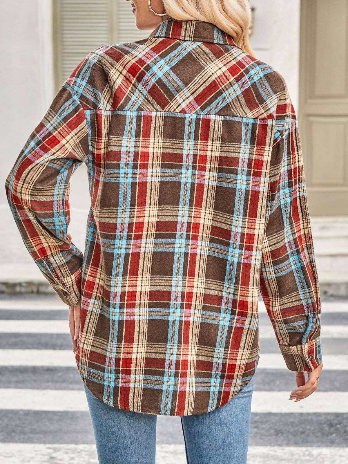 Plaid Button Down Long Sleeve Shirt for Women