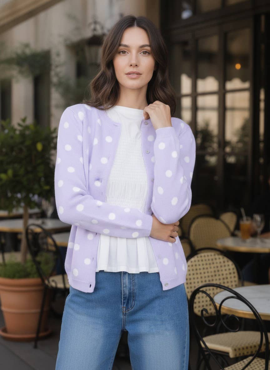Playful Polka Dot Cozy Knitted Sweater Cardigan