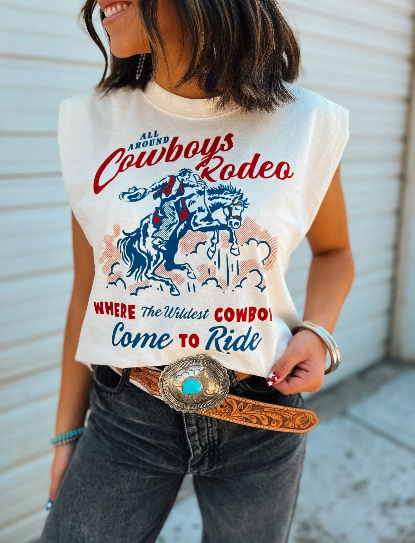 Wildest Cowboy| Western Graphic  Cropped Muscle Tank – Vintage White