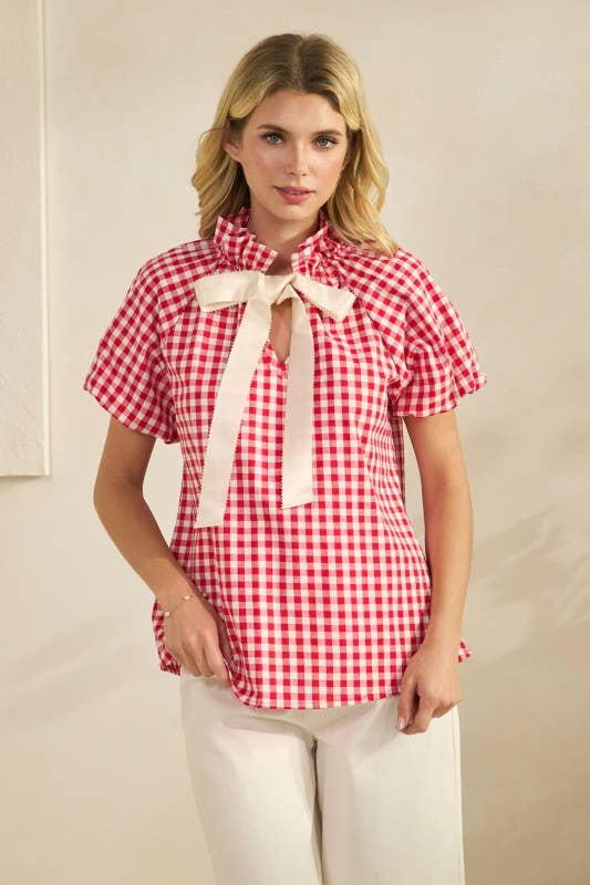 Gingham Check Puff Sleeve Top