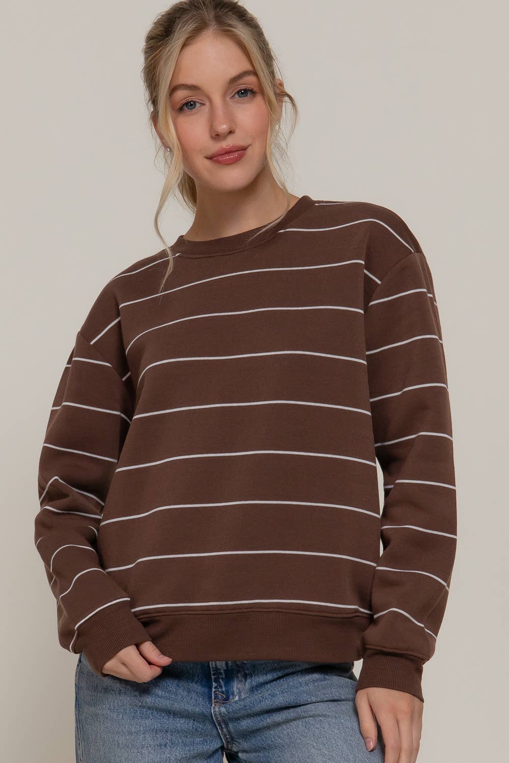 Long Sleeve Engineer Stripe Inner Fleece Sweatshirt