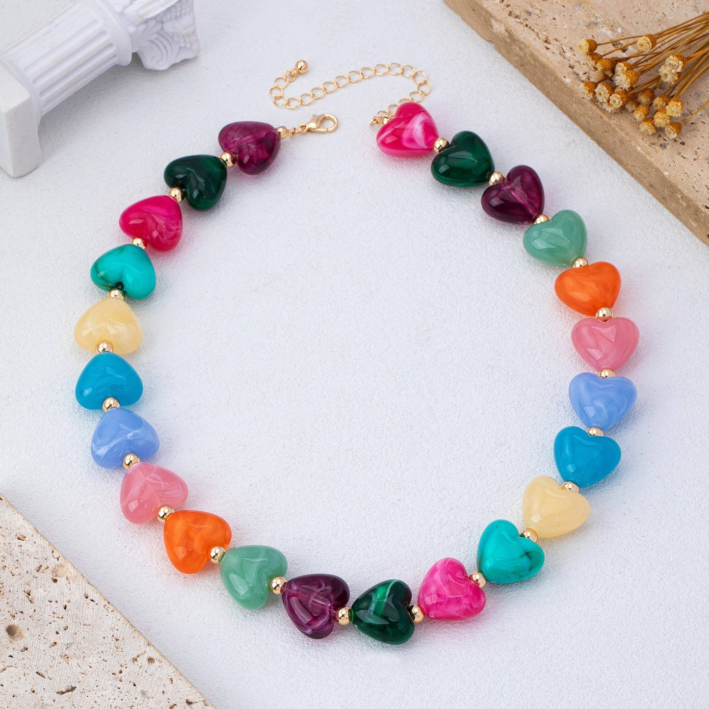 Multi-Color Resin Heart Bead Necklace | 80N93443