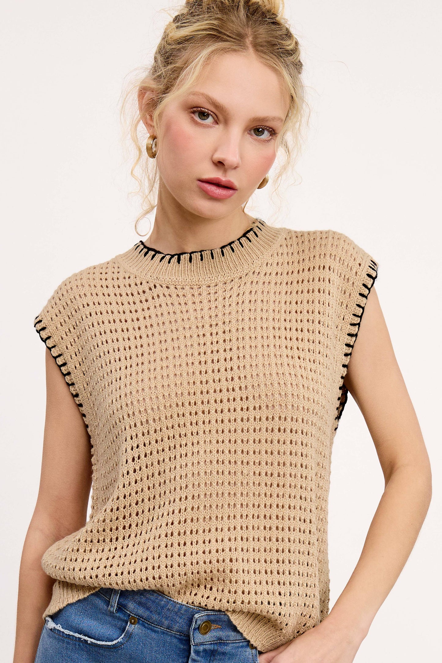 Crochet Knit Stitching Detailed Sleeveless Top