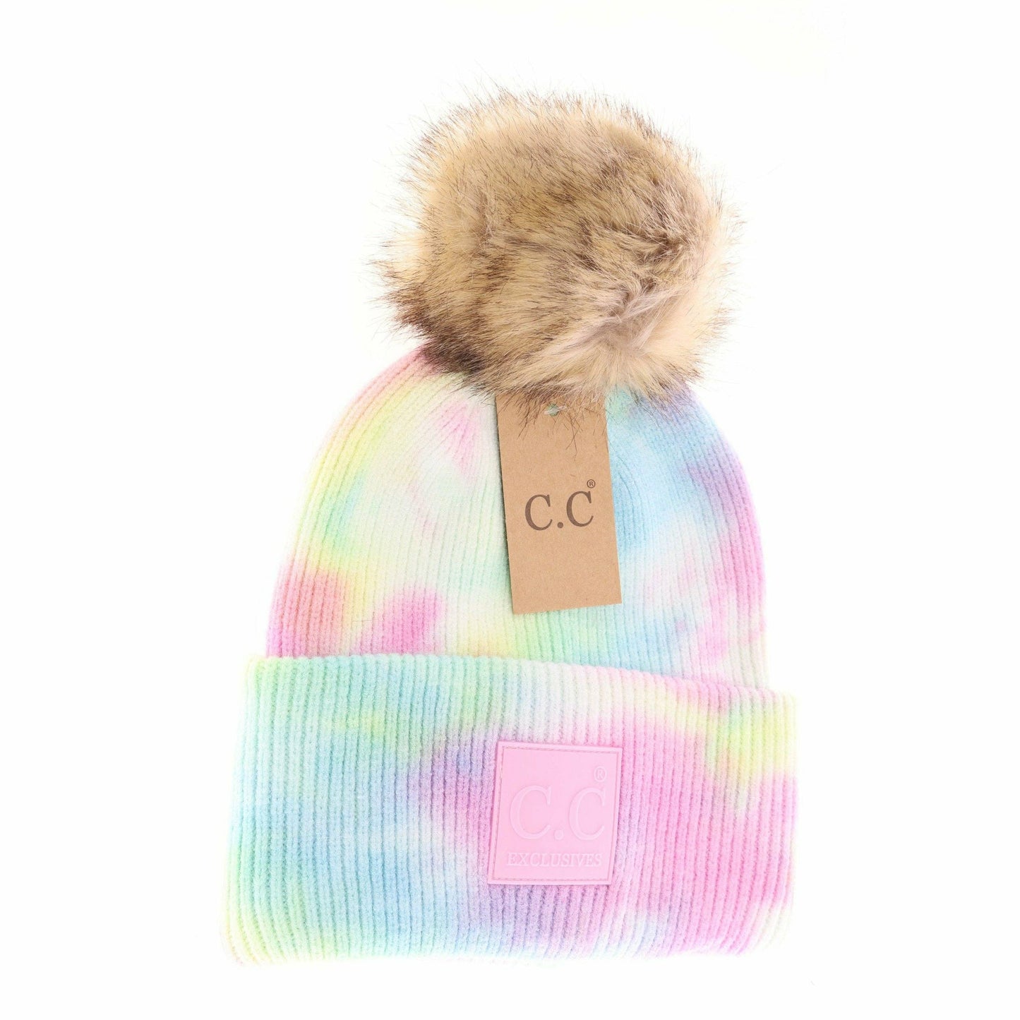 Tie Dye Fur Pom C.C Beanie HAT7380POM