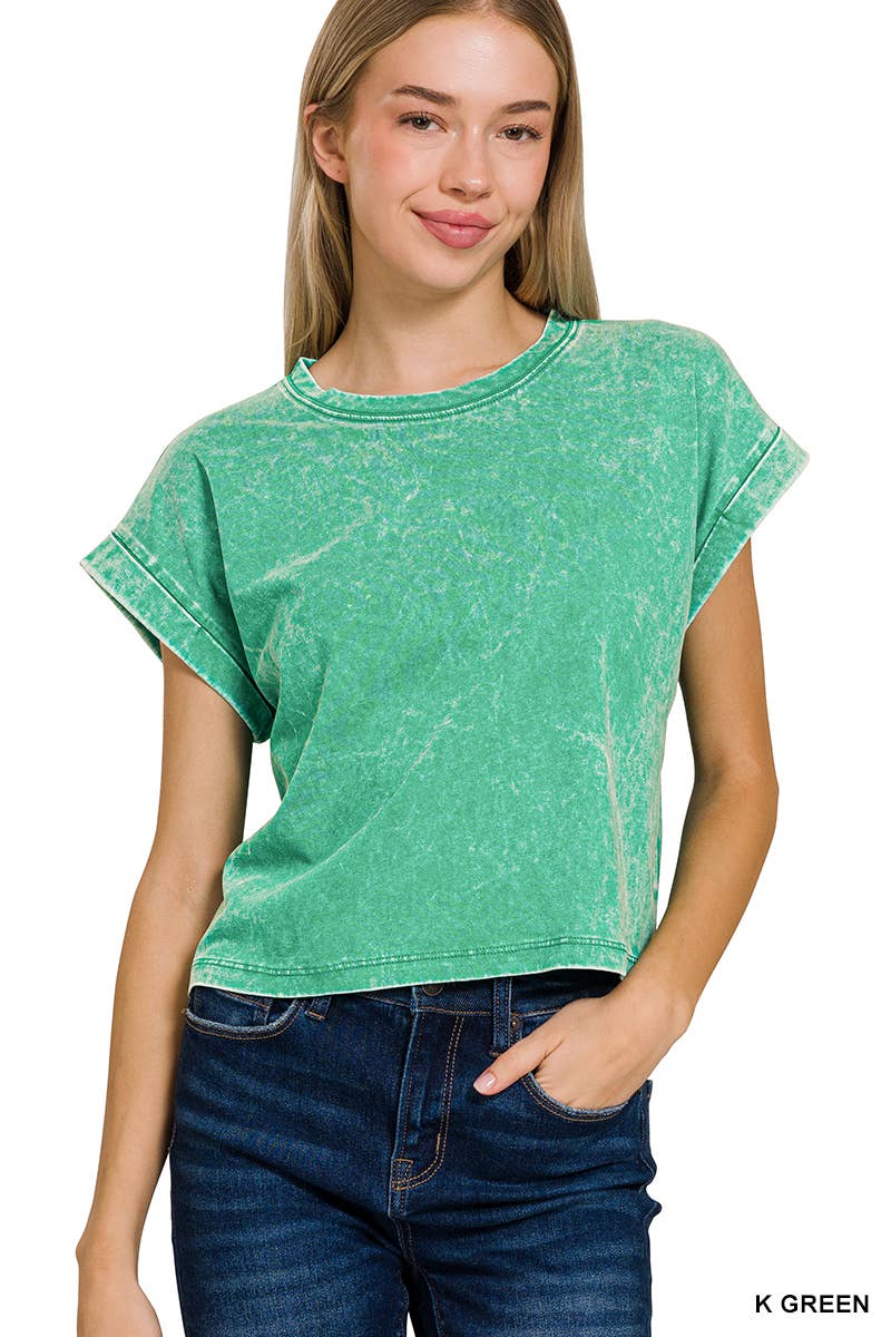 Washed Cotton Short Sleeve Top - Zenana
