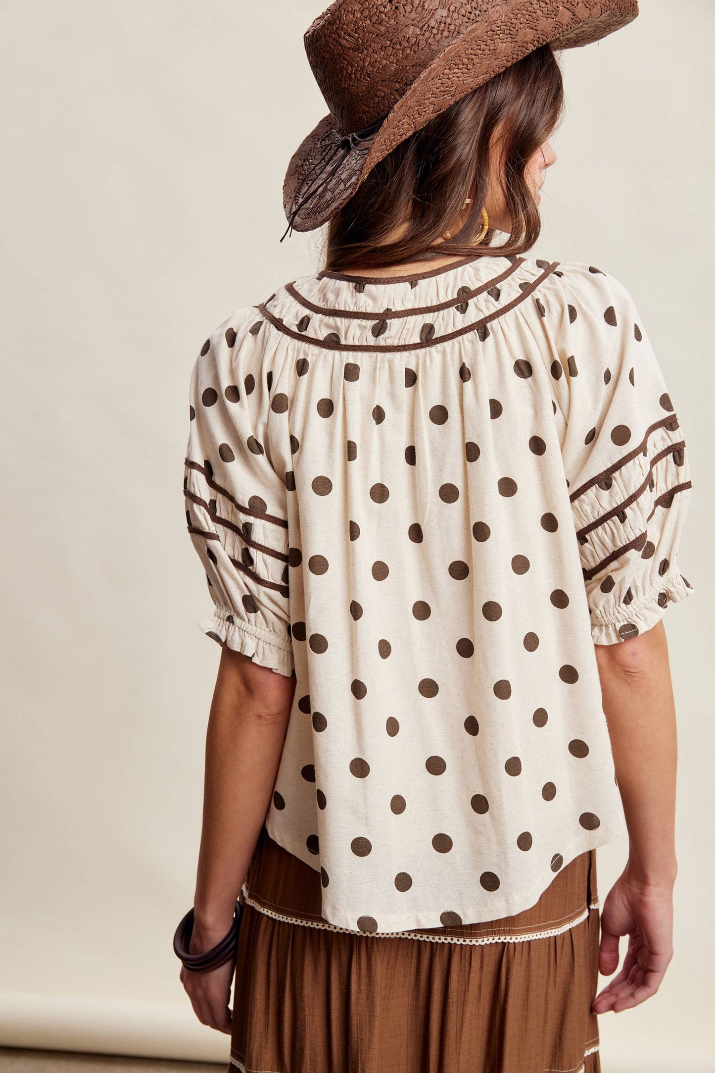 Polka Dot Ruffle Trim Blouse LT1456