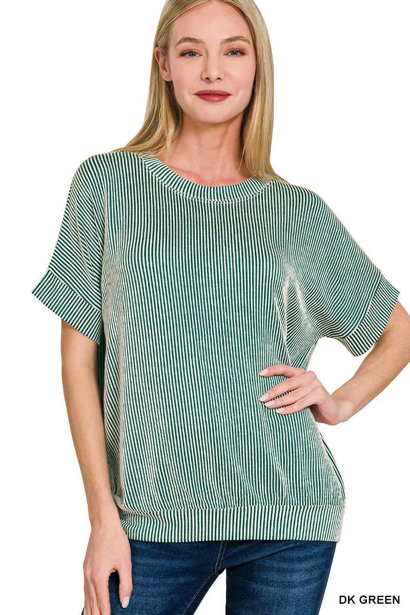 Corded Rib Short Sleeve Top