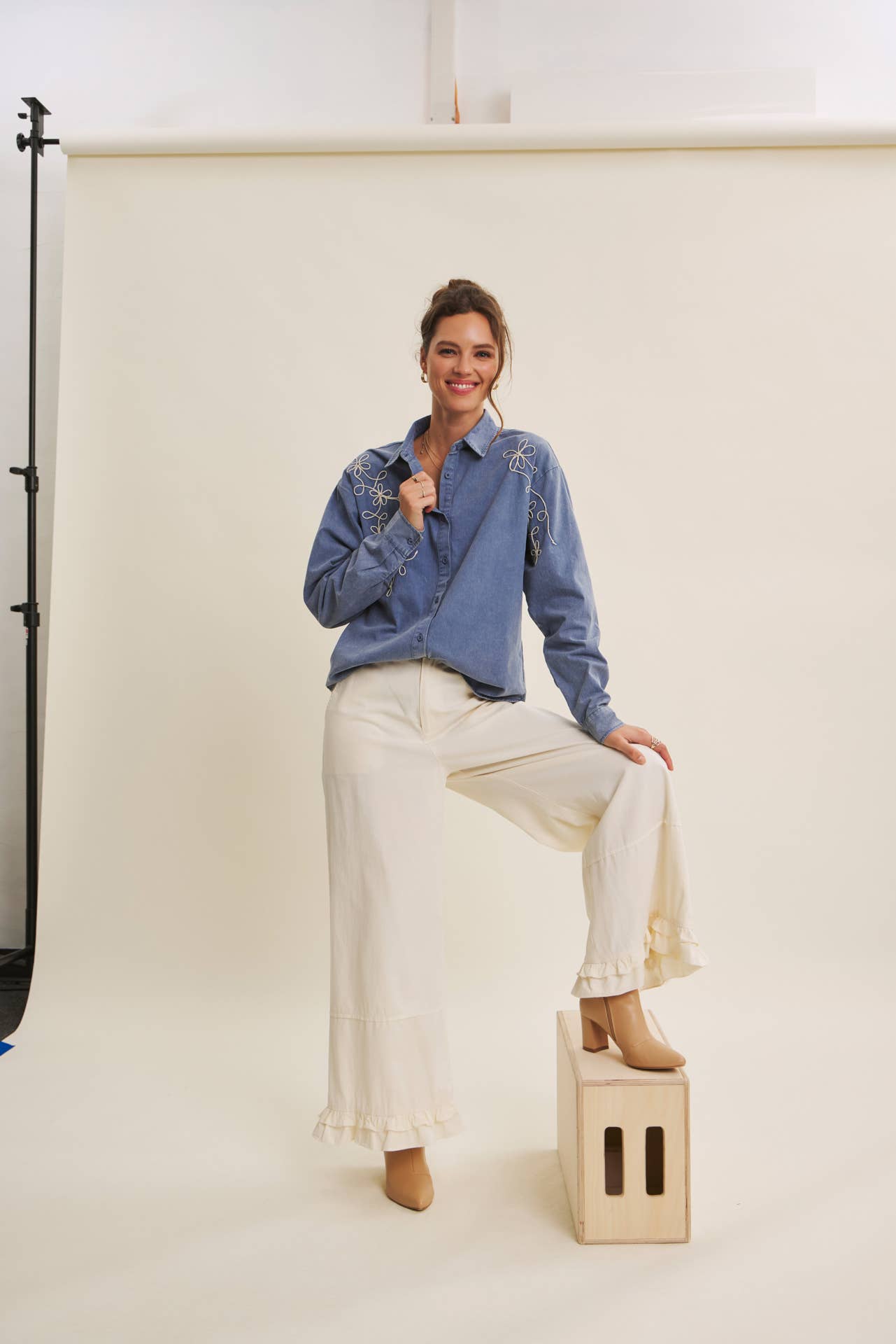 DREAMY STATEMENT COTTON WASHED WIDE-LEG PANTS WITH RUFFLES