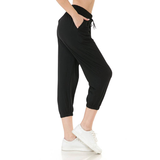 Buttery Soft Solid Capri Joggers with Drawstring