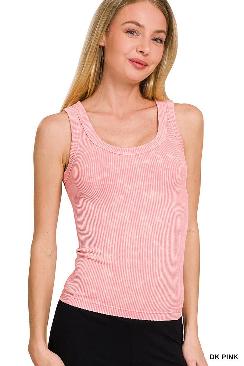 2 Way Neckline Washed Ribbed Seamless Tank Top