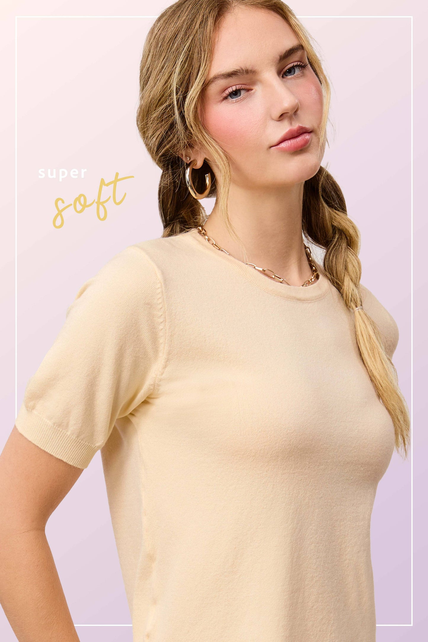 Soft Short Puffy Sleeve Basic Stretchy Knit Top
