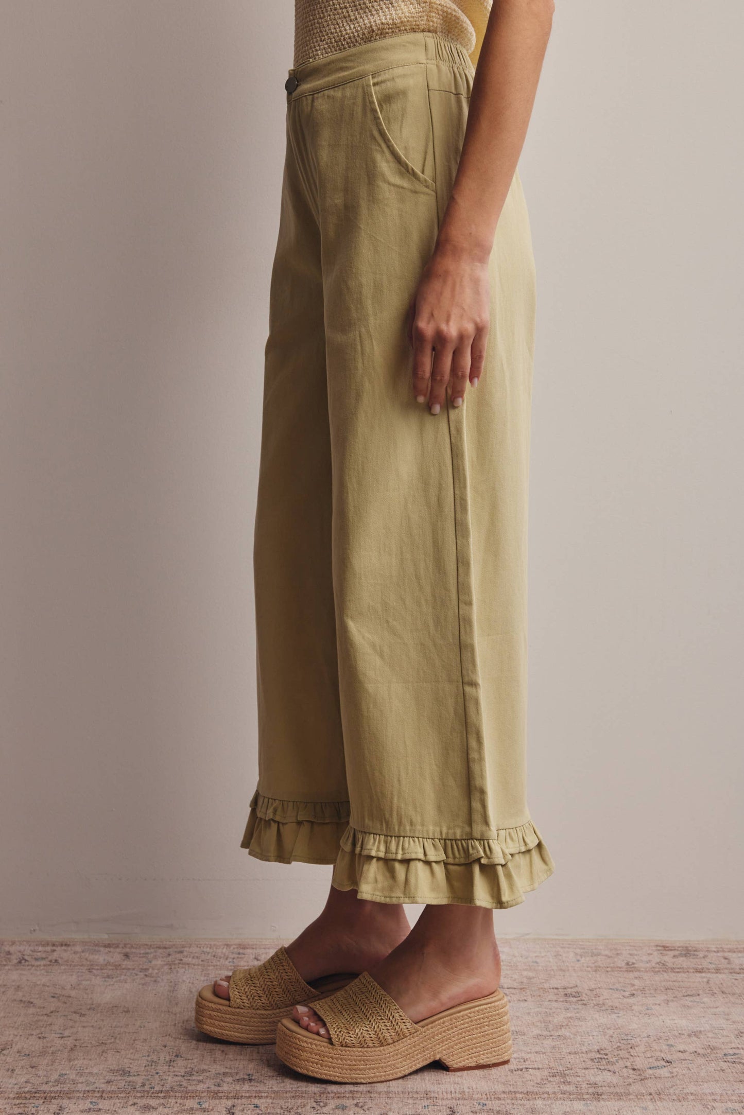 Ruffle Hem Wide-Leg Pants