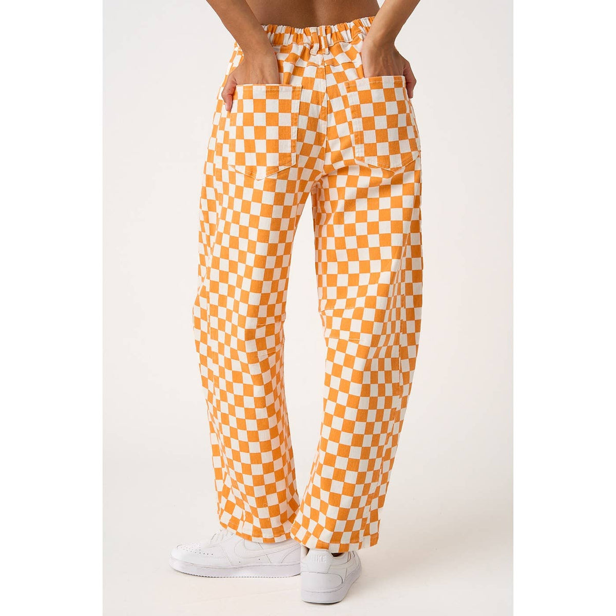 GAME DAY CHECKERED ELASTIC WAIST BARREL PANTS
