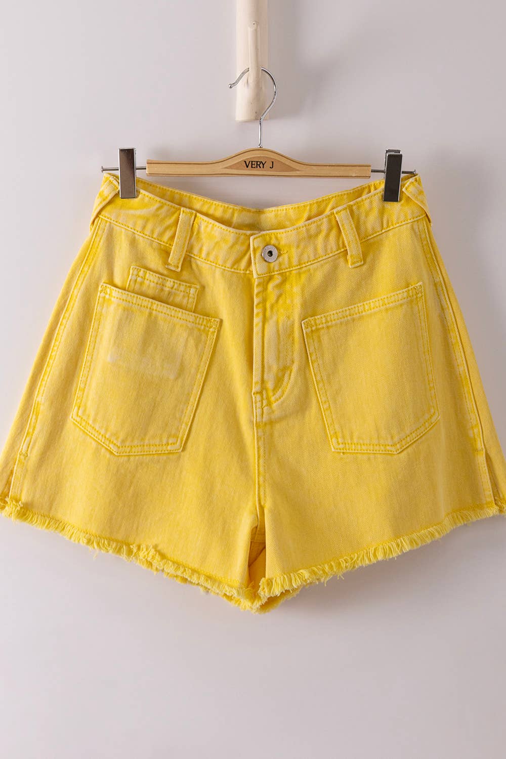 VERY JEAN Mineral Washed Denim Frayed Hem Shorts