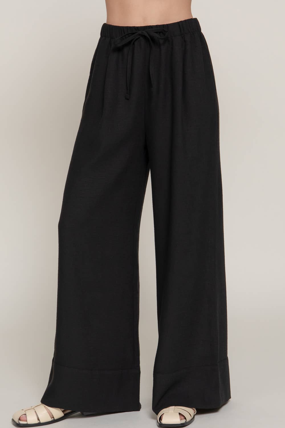 Waist Band With String Linen Effect Palazzo Pants
