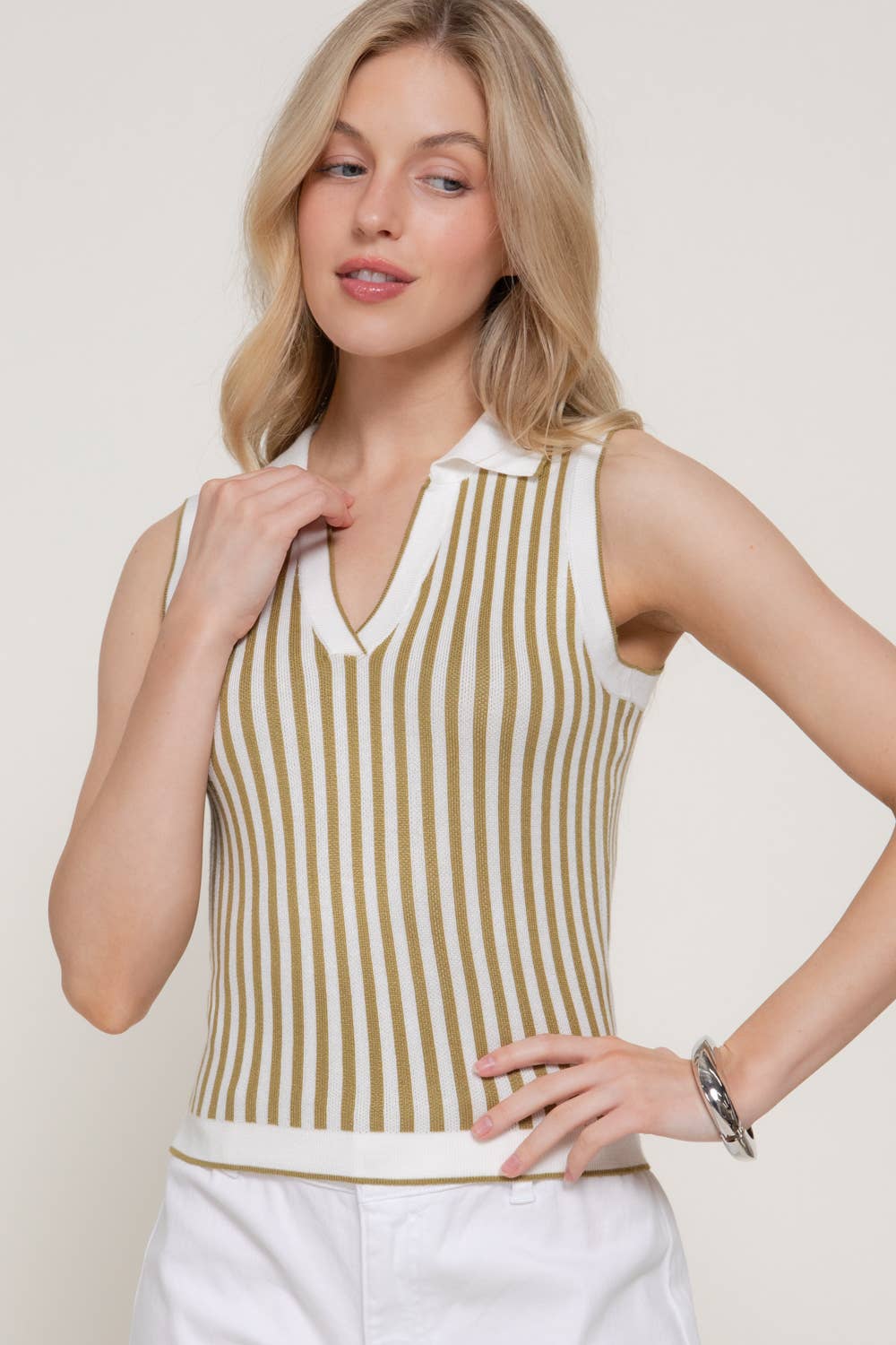 Sleeveless Vertical Striped Sweater Top