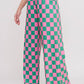 HIGH WAIST CHECKERED STRAIGHT LEG KNIT PANTS