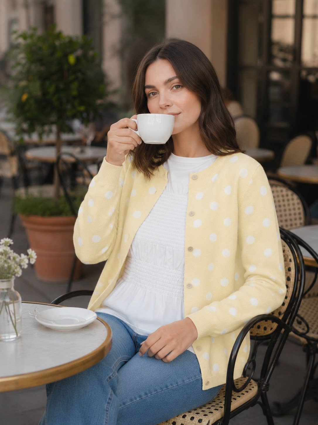 Playful Polka Dot Cozy Knitted Sweater Cardigan