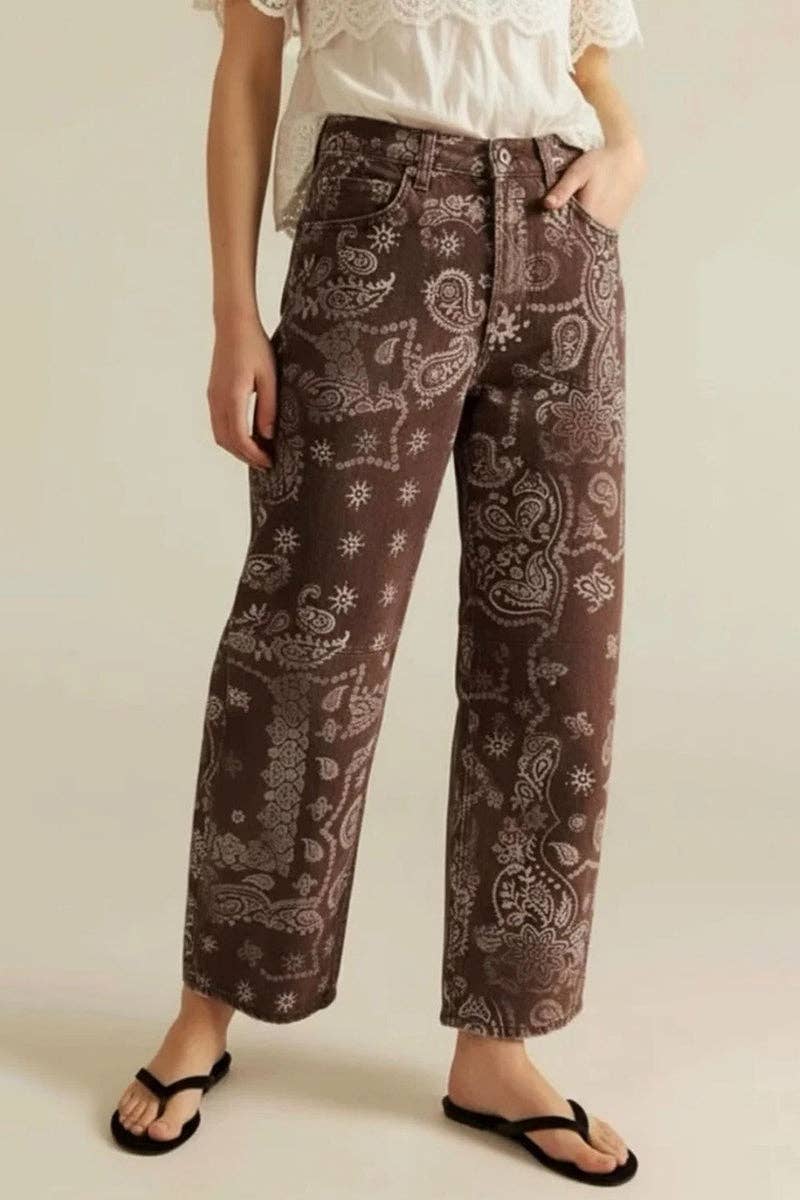 Paisley Print Barrel Pants