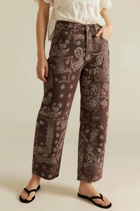 Paisley Print Barrel Pants