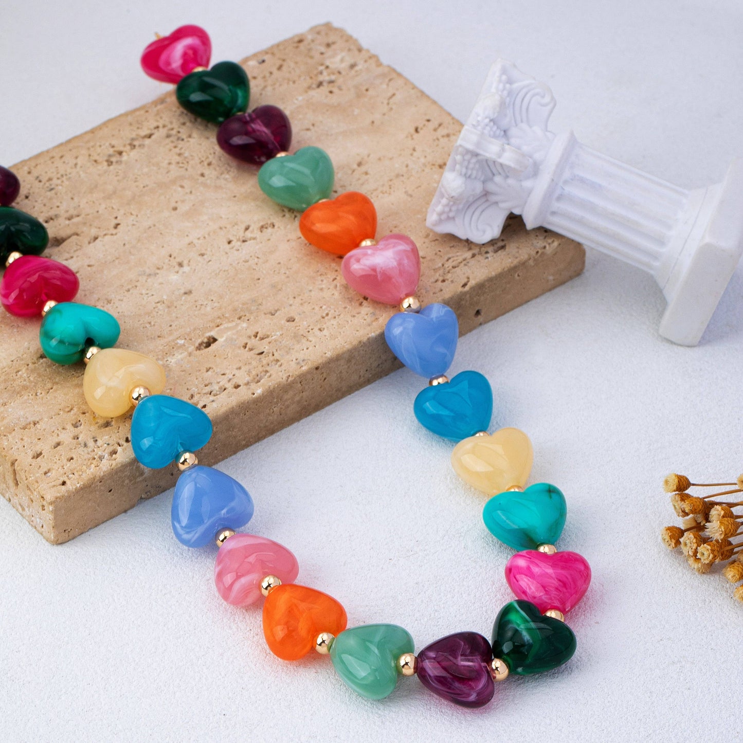 Multi-Color Resin Heart Bead Necklace | 80N93443
