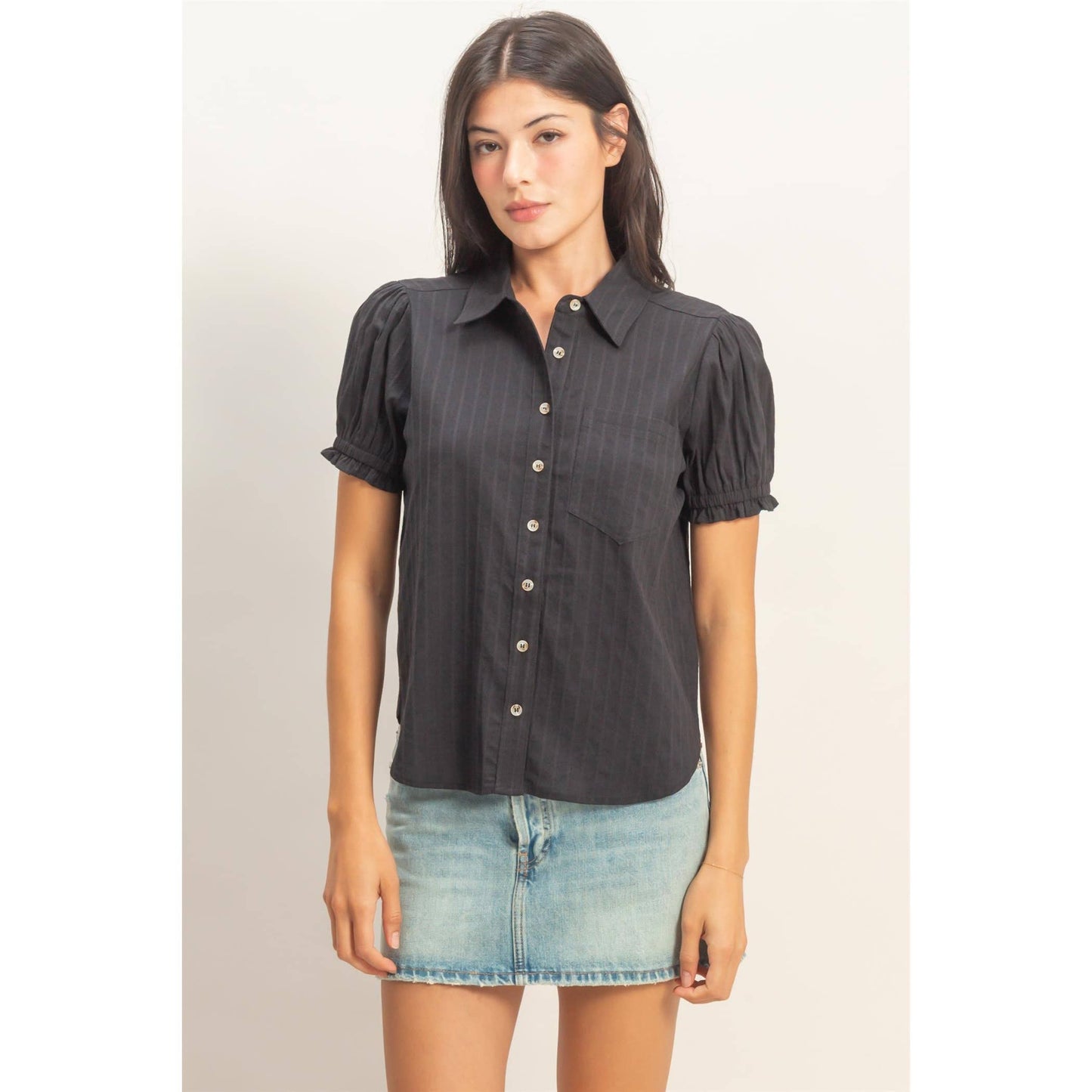 Button-Up Puff Short Sleeve Shirt